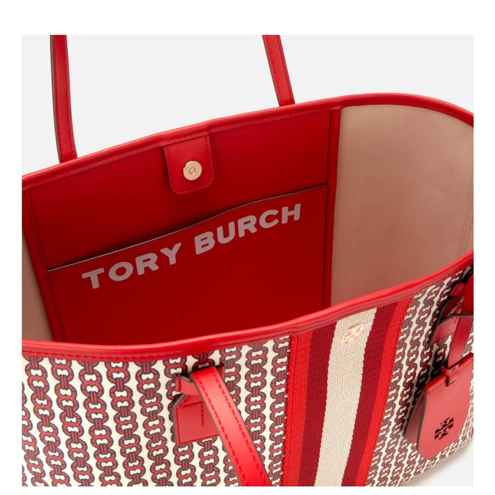 Tory Burch Gemini Link Red Blue Tote Bag Purse - Picture 3 of 10